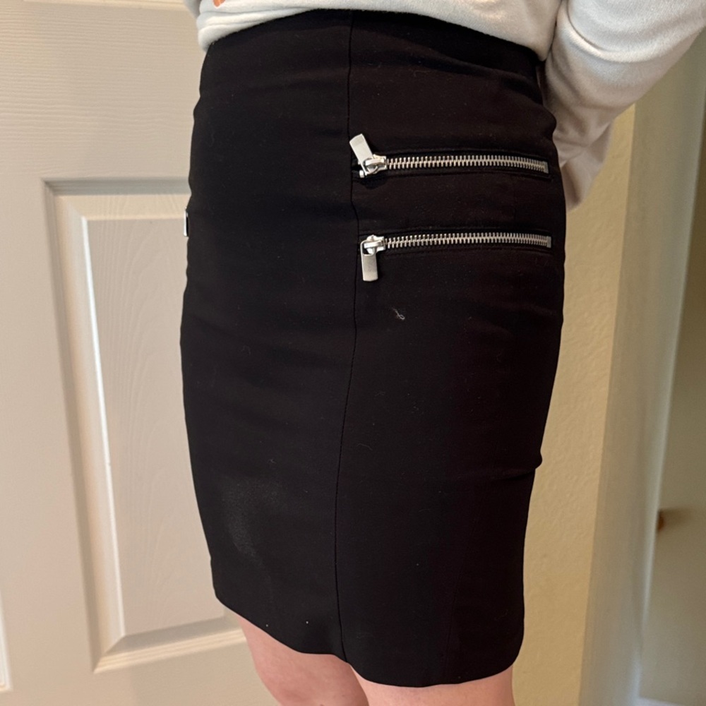H&M Sleek Black Pencil Skirt with Dual Zippers